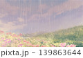 雨に濡れた花畑の風景、柔らかなパステル調の雨の日の背景 139863644