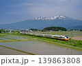 春の鳥海山をバックに走る特急「いなほ」 139863808
