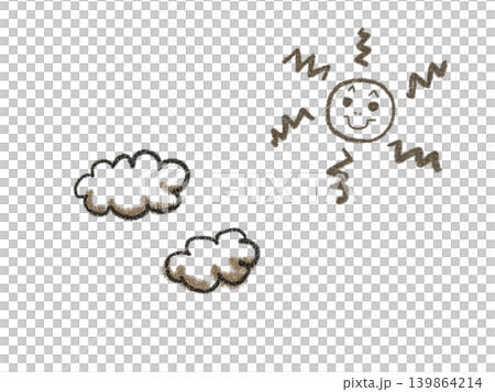 Sun and clouds drawn with crayons (monochrome) Sun and clouds drawn with crayons (monochrome) 139864214
