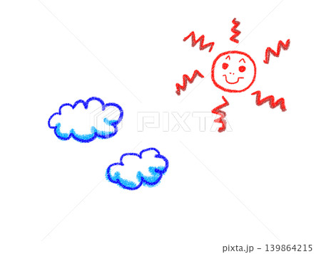 クレヨンで描いた太陽と雲(カラー) クレヨンで描いた太陽と雲(カラー) 139864215