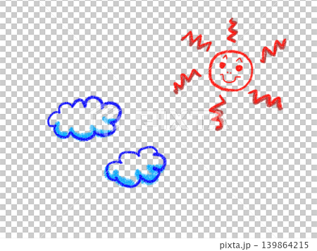 クレヨンで描いた太陽と雲(カラー) クレヨンで描いた太陽と雲(カラー) 139864215