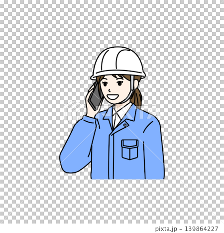 女性作業員 ヘルメット 電話 報告 連絡 ビジネス イラスト 139864227