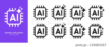 Artificial intelligence AI processor chip vector icon symbol sparkle set system symbol design Artificial intelligence AI processor chip vector icon symbol sparkle set system symbol design 139864267