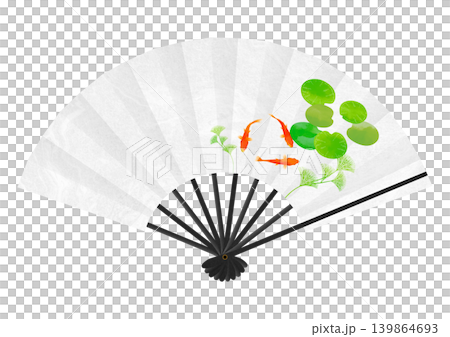 日式紙扇插畫上飾有清新的金魚圖案。 日式紙扇插畫上飾有清新的金魚圖案。 139864693