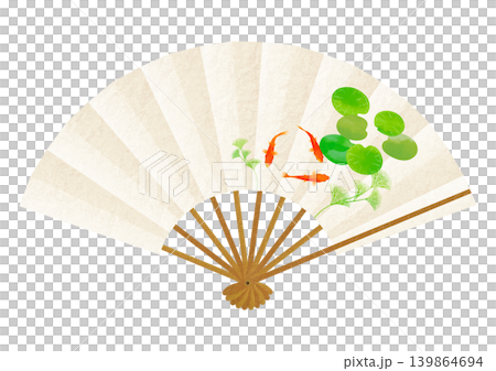 A refreshing goldfish pattern on a Japanese paper fan illustration. A refreshing goldfish pattern on a Japanese paper fan illustration. 139864694