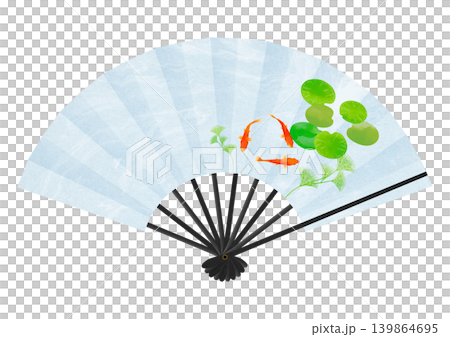 A refreshing goldfish pattern on a Japanese paper fan illustration. 139864695
