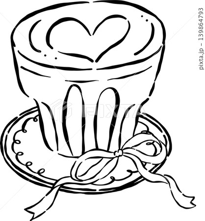 Preppy Coffee Outline Heart Latte Art Cup with Ribbon Bow Books Whimsical Hand Drawn Preppy Coffee Outline Heart Latte Art Cup with Ribbon Bow Books Whimsical Hand Drawn 139864793