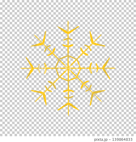 金色線性雪花插圖,單張圖片,透明背景。 金色線性雪花插圖,單張圖片,透明背景。 139864833