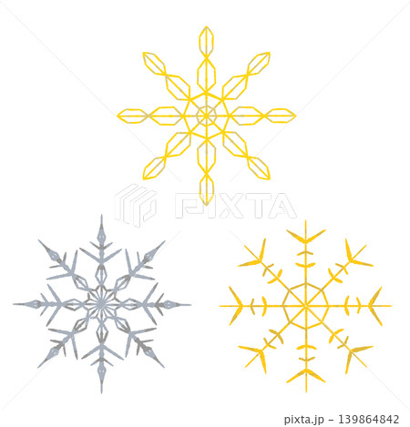 ゴールドの雪の結晶 3個セット イラスト素材 背景透過 139864842
