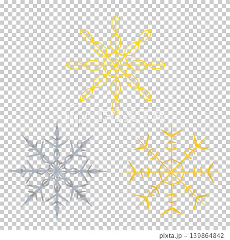 ゴールドの雪の結晶 3個セット イラスト素材 背景透過 139864842