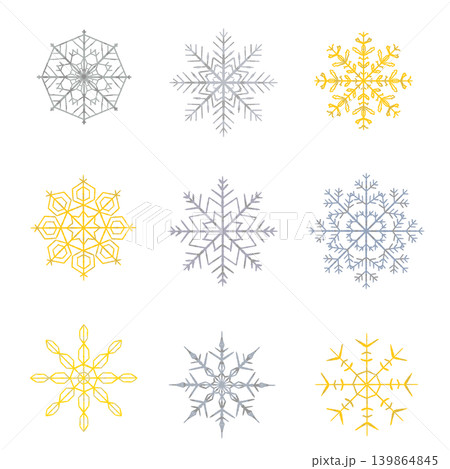 シルバーとゴールドの雪の結晶 アソートイラストセット 背景透過 シルバーとゴールドの雪の結晶 アソートイラストセット 背景透過 139864845