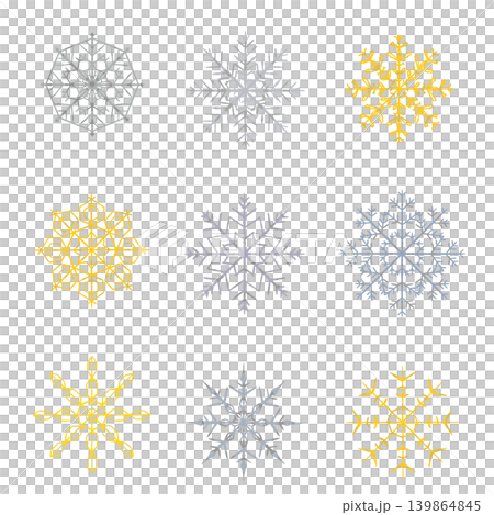 シルバーとゴールドの雪の結晶 アソートイラストセット 背景透過 シルバーとゴールドの雪の結晶 アソートイラストセット 背景透過 139864845