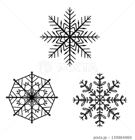 雪の結晶 モノクロ3個セットC イラスト素材 背景透過 雪の結晶 モノクロ3個セットC イラスト素材 背景透過 139864860