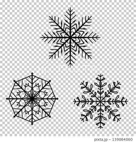 雪の結晶 モノクロ3個セットC イラスト素材 背景透過 雪の結晶 モノクロ3個セットC イラスト素材 背景透過 139864860