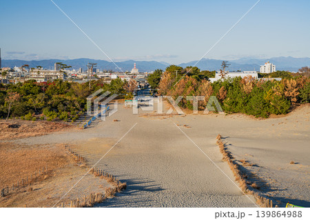 浜松市の中田島砂丘と浜松市の街並み(静岡県) 139864988