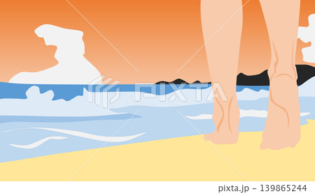 女性が浜辺にいるイラスト 女性が浜辺にいるイラスト 139865244