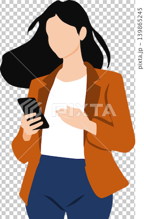 Illustration of a woman looking at her smartphone Illustration of a woman looking at her smartphone 139865245