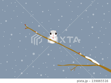曇り空に雪が降る中枝に止まっているエゾモモンガのイラスト 曇り空に雪が降る中枝に止まっているエゾモモンガのイラスト 139865516
