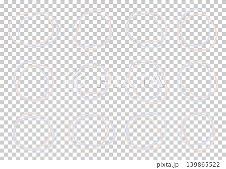 A set of hand-drawn frames featuring two overlapping irregular rings (blue and brown). A set of hand-drawn frames featuring two overlapping irregular rings (blue and brown). 139865522