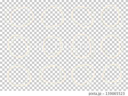 A set of hand-drawn frames featuring two overlapping irregular rings (yellow and green). A set of hand-drawn frames featuring two overlapping irregular rings (yellow and green). 139865523