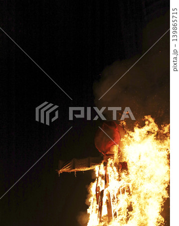 Giant Effigy Consumed By Nighttime Bonfire 139865715