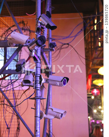 Cluster Of Surveillance Cameras On Urban Pole 139865720
