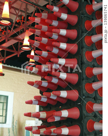 Rows of Red Traffic Cones on Public Display Rows of Red Traffic Cones on Public Display 139865741