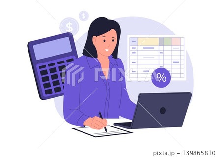Illustration of Professional Accountant Performing Financial Bookkeeping Illustration of Professional Accountant Performing Financial Bookkeeping 139865810
