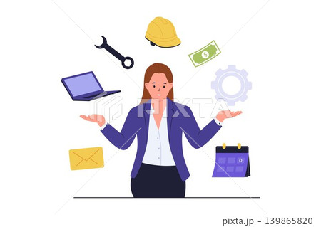 Illustration of Multitasking Professional in Modern Gig Economy 139865820