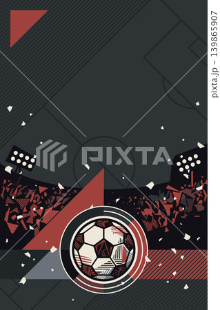 Abstract geometric soccer tournament promotion poster gray background vertical template have blank space. Abstract geometric soccer tournament promotion poster gray background vertical template have blank space. 139865907