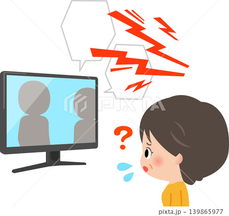 騒音でテレビの音声が聞き取れず困惑する中年女性 騒音でテレビの音声が聞き取れず困惑する中年女性 139865977