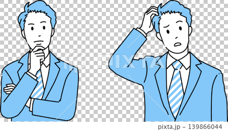 Thinking businessmen and troubled businessmen: Simple line drawing illustration set Thinking businessmen and troubled businessmen: Simple line drawing illustration set 139866044