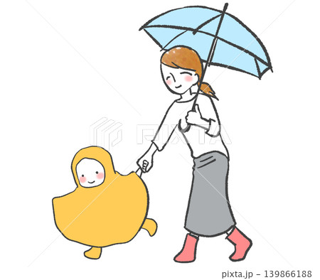 雨の日に手を繋いで歩く親子 139866188