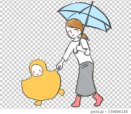 雨の日に手を繋いで歩く親子 139866188
