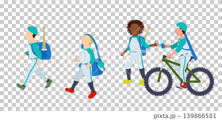Flat vector illustration of young baseball players on the move Flat vector illustration of young baseball players on the move 139866581