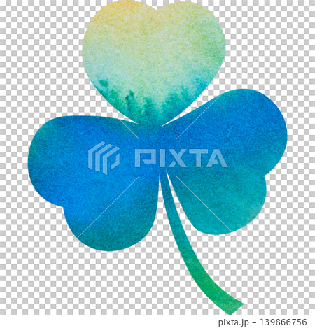 An illustration of a beautiful watercolor-patterned three-leaf clover icon. An illustration of a beautiful watercolor-patterned three-leaf clover icon. 139866756