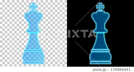 發光的藍色霓虹國際象棋國王棋子,提供透明和黑色背景,裝飾圖示素材。 發光的藍色霓虹國際象棋國王棋子,提供透明和黑色背景,裝飾圖示素材。 139866841