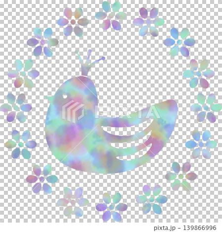 綺麗な水彩模様の王冠鳥と花輪のアイコンのイメージのイラスト 綺麗な水彩模様の王冠鳥と花輪のアイコンのイメージのイラスト 139866996