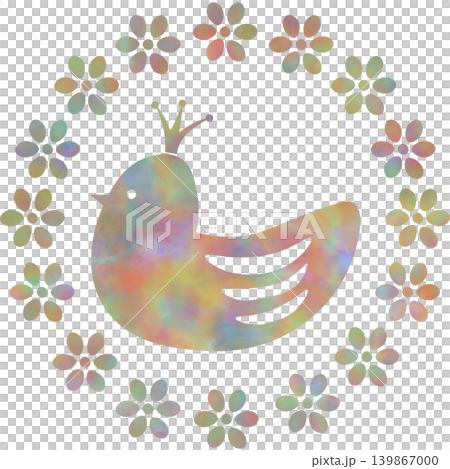 綺麗な水彩模様の王冠鳥と花輪のアイコンのイメージのイラスト 綺麗な水彩模様の王冠鳥と花輪のアイコンのイメージのイラスト 139867000