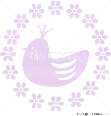 綺麗な水彩模様の王冠鳥と花輪のアイコンのイメージのイラスト 綺麗な水彩模様の王冠鳥と花輪のアイコンのイメージのイラスト 139867007