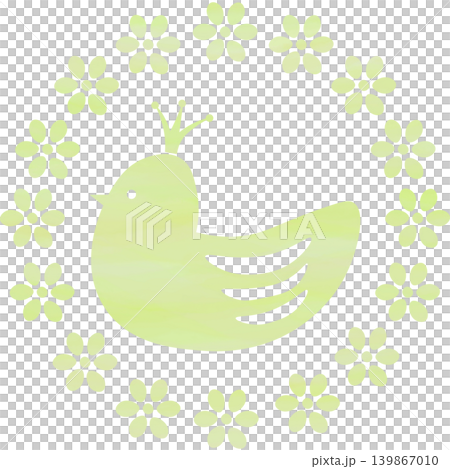 綺麗な水彩模様の王冠鳥と花輪のアイコンのイメージのイラスト 綺麗な水彩模様の王冠鳥と花輪のアイコンのイメージのイラスト 139867010