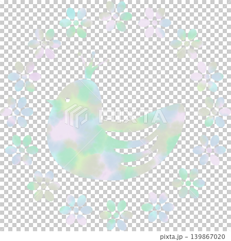 綺麗な水彩模様の王冠鳥と花輪のアイコンのイメージのイラスト 綺麗な水彩模様の王冠鳥と花輪のアイコンのイメージのイラスト 139867020