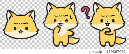 A set of illustrations of a fox with a puzzled expression and a question mark. A set of illustrations of a fox with a puzzled expression and a question mark. 139867061