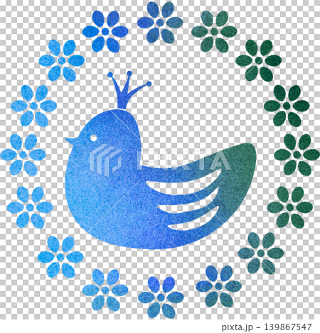 綺麗な水彩模様の王冠鳥と花輪のアイコンのイメージのイラスト 綺麗な水彩模様の王冠鳥と花輪のアイコンのイメージのイラスト 139867547