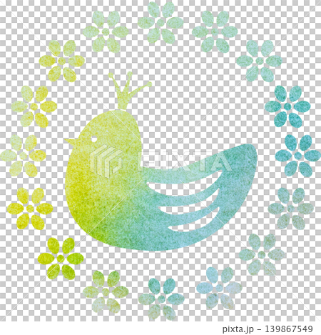 綺麗な水彩模様の王冠鳥と花輪のアイコンのイメージのイラスト 綺麗な水彩模様の王冠鳥と花輪のアイコンのイメージのイラスト 139867549