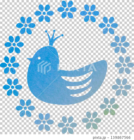 綺麗な水彩模様の王冠鳥と花輪のアイコンのイメージのイラスト 綺麗な水彩模様の王冠鳥と花輪のアイコンのイメージのイラスト 139867566