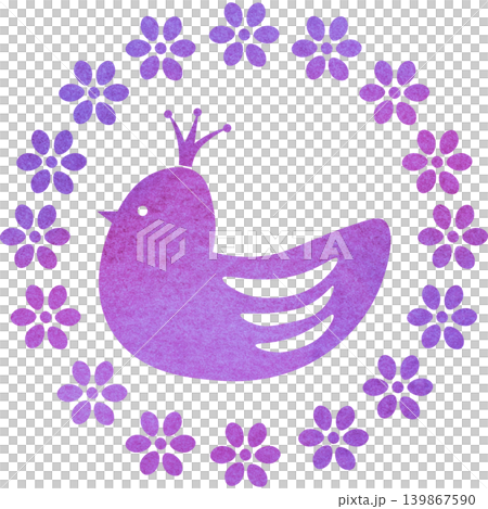 綺麗な水彩模様の王冠鳥と花輪のアイコンのイメージのイラスト 綺麗な水彩模様の王冠鳥と花輪のアイコンのイメージのイラスト 139867590