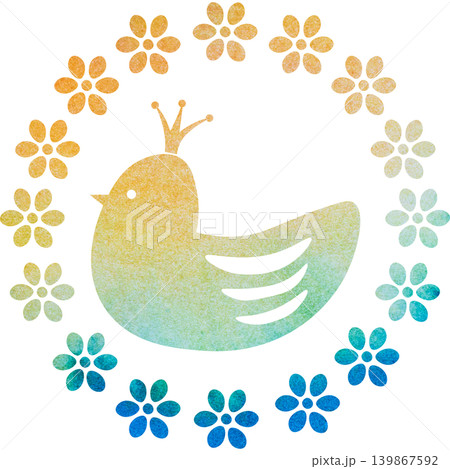 綺麗な水彩模様の王冠鳥と花輪のアイコンのイメージのイラスト 綺麗な水彩模様の王冠鳥と花輪のアイコンのイメージのイラスト 139867592