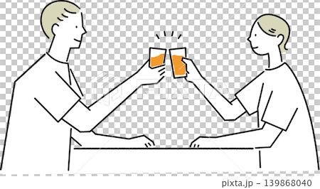 笑顔で乾杯する男女(白地あり) 139868040