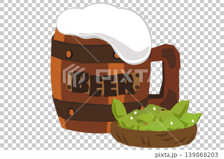 木製ジョッキのビールと枝豆のイラスト 木製ジョッキのビールと枝豆のイラスト 139868203